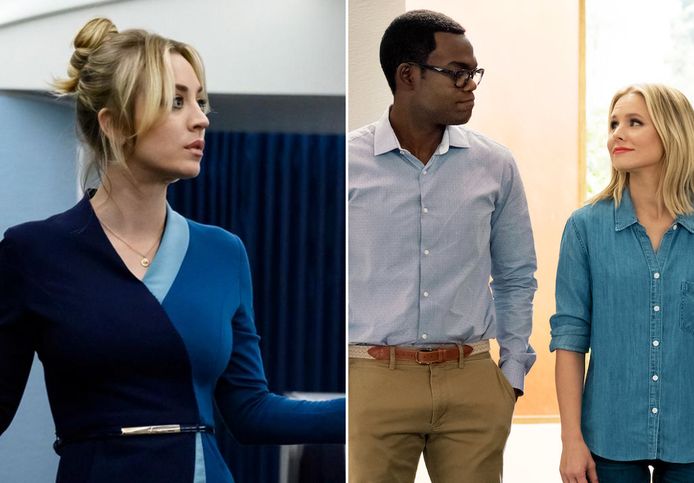 Beelden uit 'The Flight Attendant' en 'The Good Place'