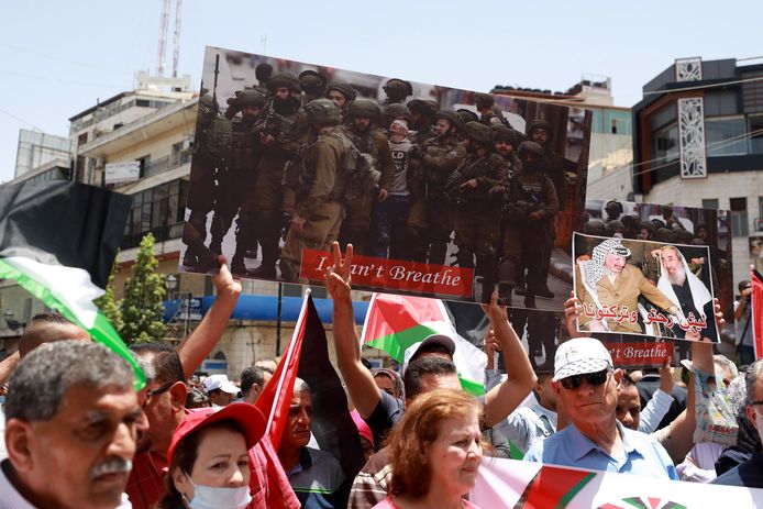 De Palestijnen protesteerden in Ramallah tegen het plan van Israël om delen van de Westelijke Jordaanoever te annexeren.