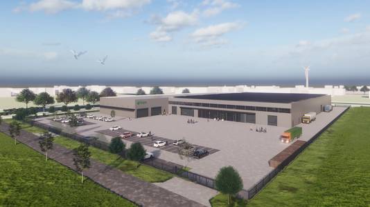 Een impressie van de fabriek voor houten woningen die nu wordt gebouwd.