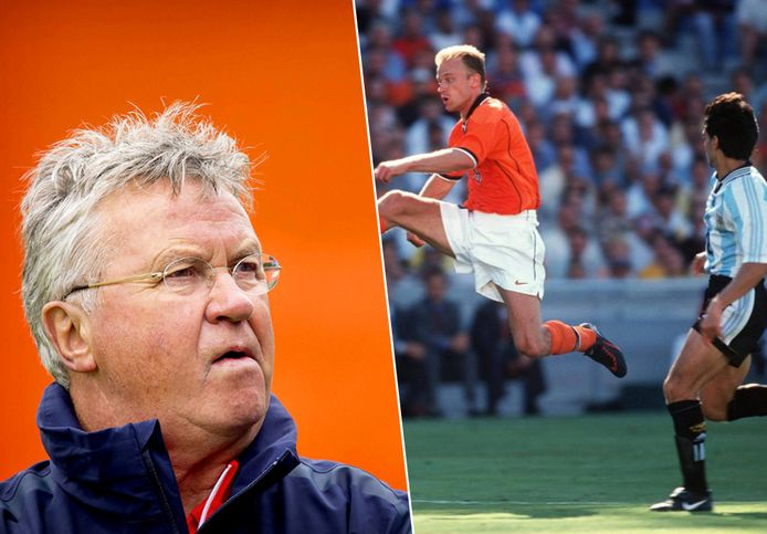 Links: Guus Hiddink
Rechts: Bergkamp tegen Argentinië op het WK in 1998.