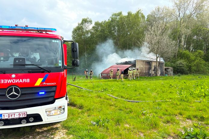 In de Pontweg aan de achterzijde van het Putbosstadion in Papegem brandde zaterdagnamiddag een paardenstal uit.