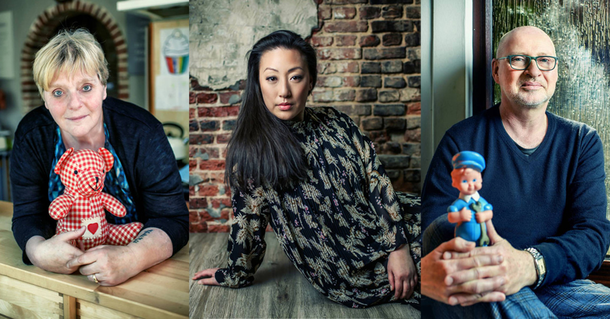Marleen, Min Hee en Benoit. ‘Ik ben maar één keer boos geweest op mijn moeder: toen we met al haar kinderen rond haar graf stonden’ Beeld Geert Van De Velde/Humo