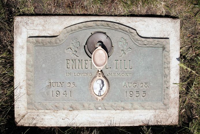 Het graf van Emmett Till in Aslip, in de staat Illinois.