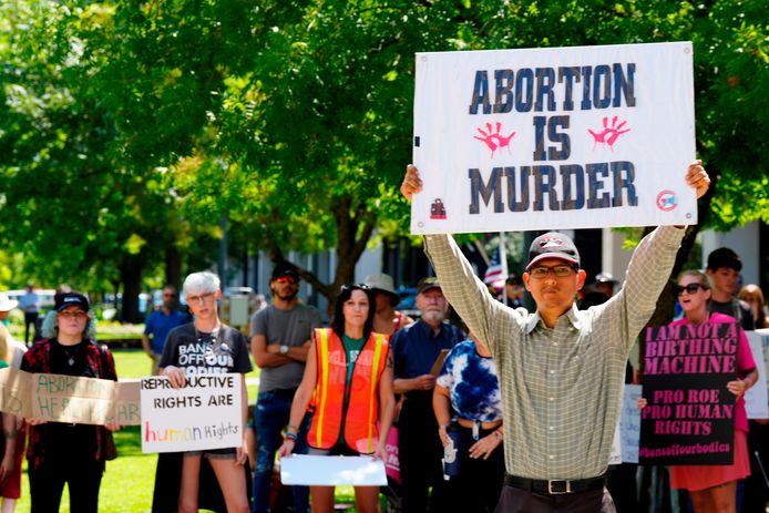 Voor- en tegenstanders van abortus demonstreren bij het parlementsgebouw in South Carolina.