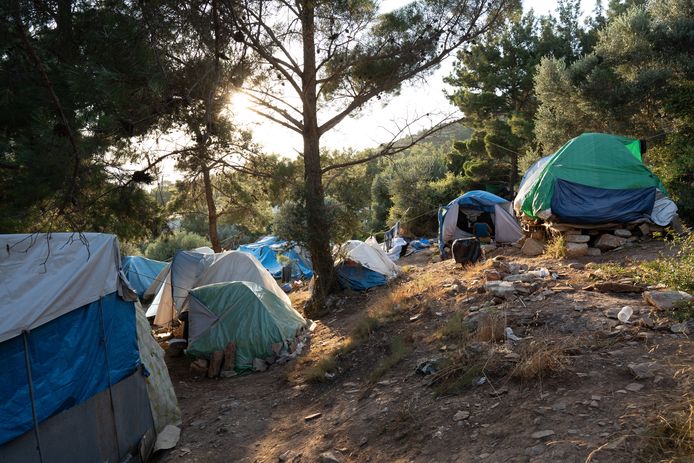 Tentjes in het registratiekamp op het Griekse eiland Samos.