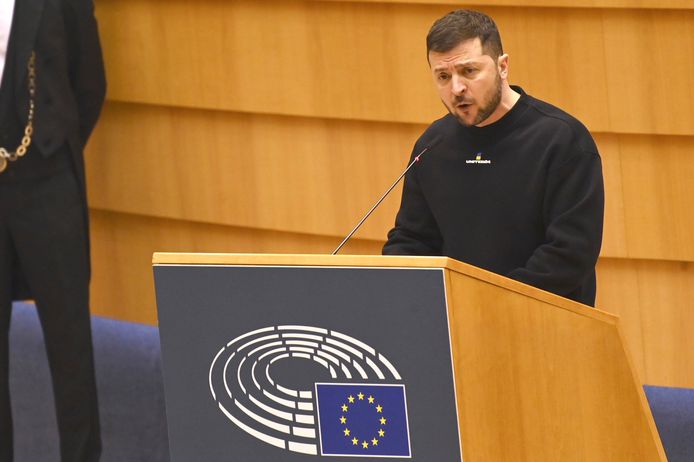 Zelensky tijdens zijn bezoek aan het Europees Parlement