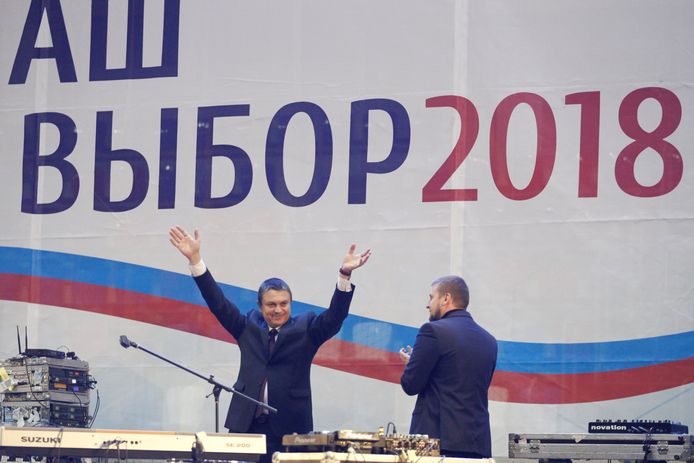 Leonid Pasechnik, leider van de 'volksrepubliek Loehansk’, tijdens een  verkiezingstoespraak afgelopen donderdag.