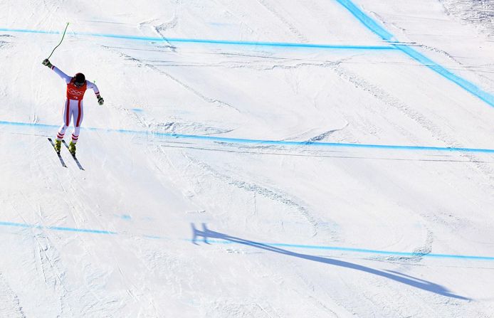 De Oostenrijkse skiër Vincent Kriechmayr traint op de olympische afdaling.