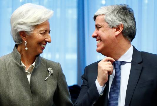 ECB-voorzitter Christine Lagarde en  Mario Centeno. 