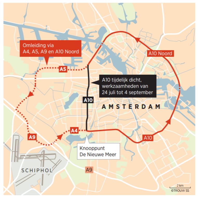 kaart ring amsterdam De ringweg Amsterdam krijgt een nieuwe laag asfalt: weken overlast 