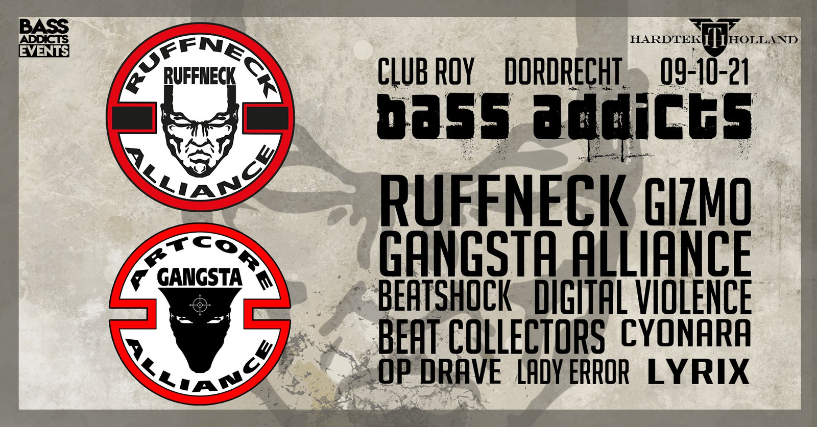 Flyer van Bass Addicts in Dordrecht.