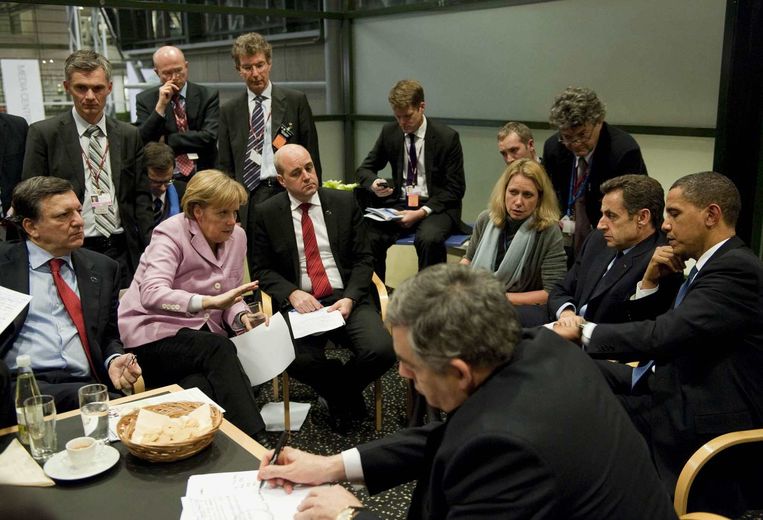 Topoverleg tussen regeringsleiders bij de VN-klimaatconferentie in Kopenhagen, 2009. Beeld reuters