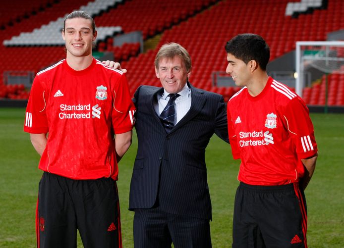 Andy Carroll, Kenny Dalglish en Luis Suárez.