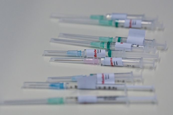 Illustration picture showing mock up vaccine injection needles at a dry run of the planned procedure in the Covid-19 vaccination center in Bilzen, Monday 01 February 2021. BELGA PHOTO DIRK WAEM