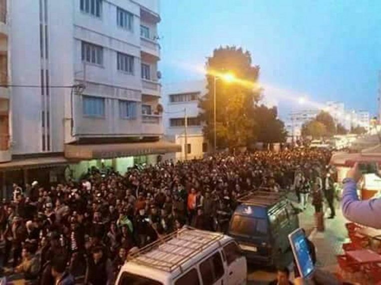 Protestmars in Al Hoceima, afgelopen vrijdag. Beeld Youssef Tassouli