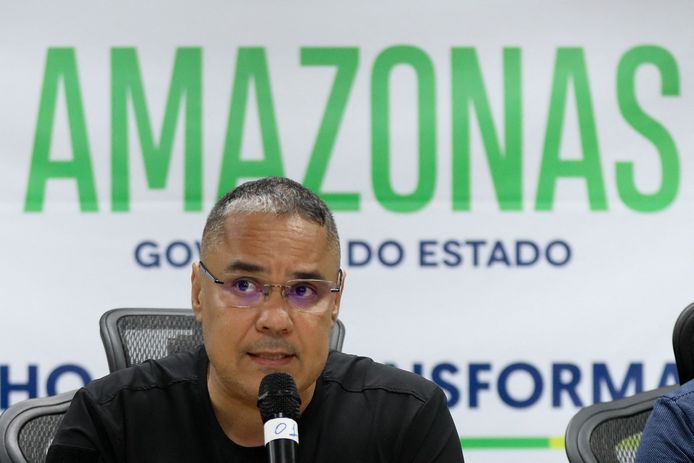 Il segretario di Stato per la Sicurezza dello Stato di Amazonas, colonnello Vinicius Almeida, durante una conferenza stampa a Manaus.  (16/09/23)