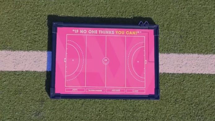 Het roze 'hockeyveld'.