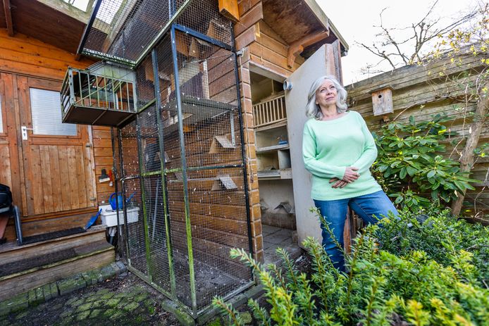 Juliette Meurs voor haar nu lege duivenhok