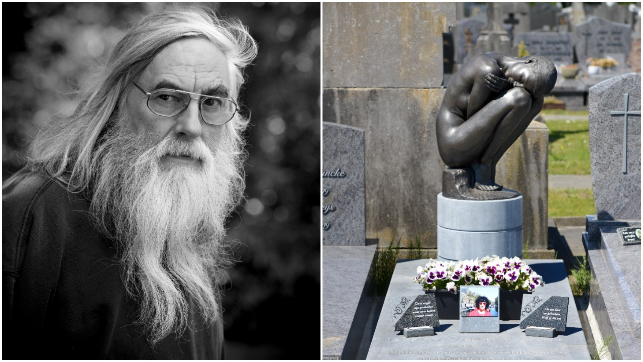 Irénée Duriez plaatste een zelfgemaakt bronzen beeld op het graf van zijn overleden echtgenote.