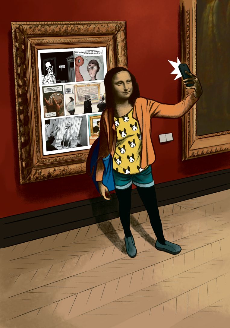Een moderne Mona Lisa verwelkomt de bezoekers van het Stripmuseum. Beeld © BSC / Christian Durieux