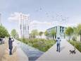 Impressie van de nieuwe woonwijk IJssel District in Velp, met woontoren.