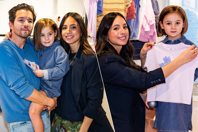 Matteo en Loredana poseren met hun dochter Giulia. Zij stond model voor de kledinglijn voor kinderen die haar moeder ontwierp.