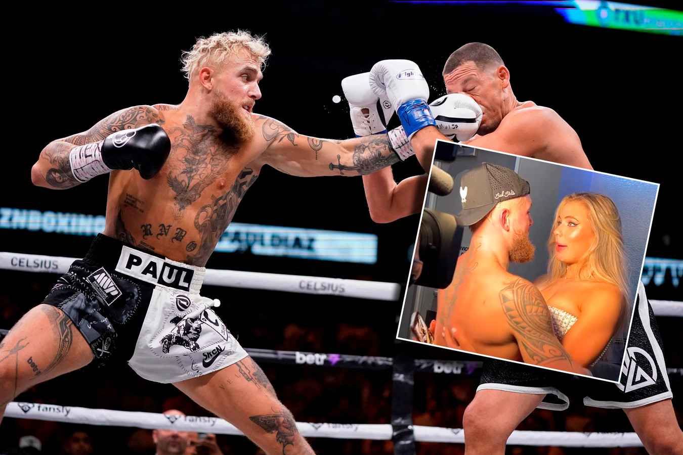 Trotse Jutta Leerdam valt Jake Paul in de armen na entree met tank