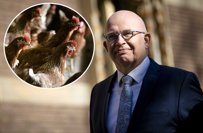 Minister Henk Staghouwer van Landbouw, Natuur en Voedselkwaliteit sprak dinsdagmiddag met gedupeerde pluimveehouders uit Lunteren over de vogelgriep.