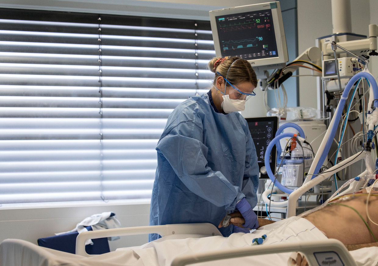 Een corona patient wordt behandeld op de IC van het Elizabeth-TweeSteden Ziekenhuis in Tilburg
 Beeld Arie Kievit