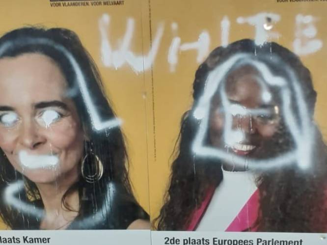 Verkie­zings­bor­den N-VA opnieuw beklad in Zaventem: vandalen laten racistische leuzen achter op affiche van Assita Kanko