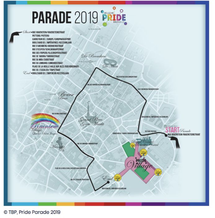 Parcours van de Pride Parade 2019