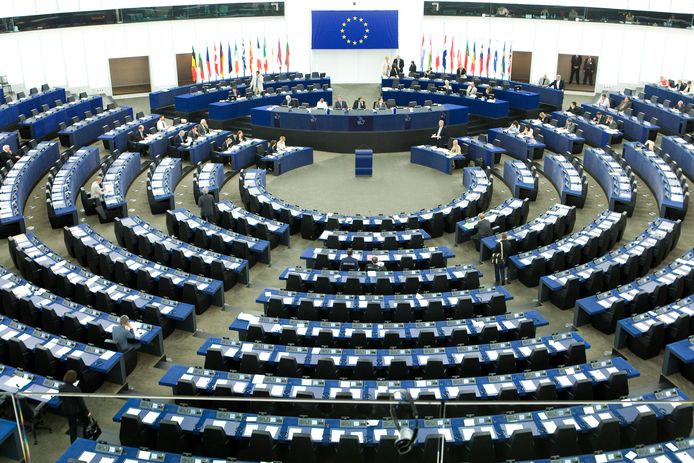 De grote vergaderzaal van het Europees Parlement in Straatsburg.