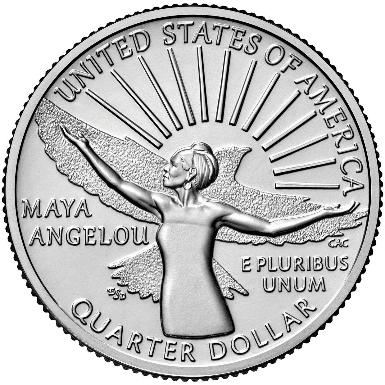 Tribute to Maya Angelo on the back of the commemorative coin.  Image AFP