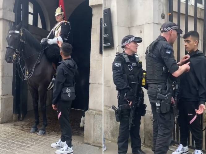 KIJK. Tiktokker duwt microfoon onder neus van paleiswacht in Londen, politie grijpt hardhandig in 