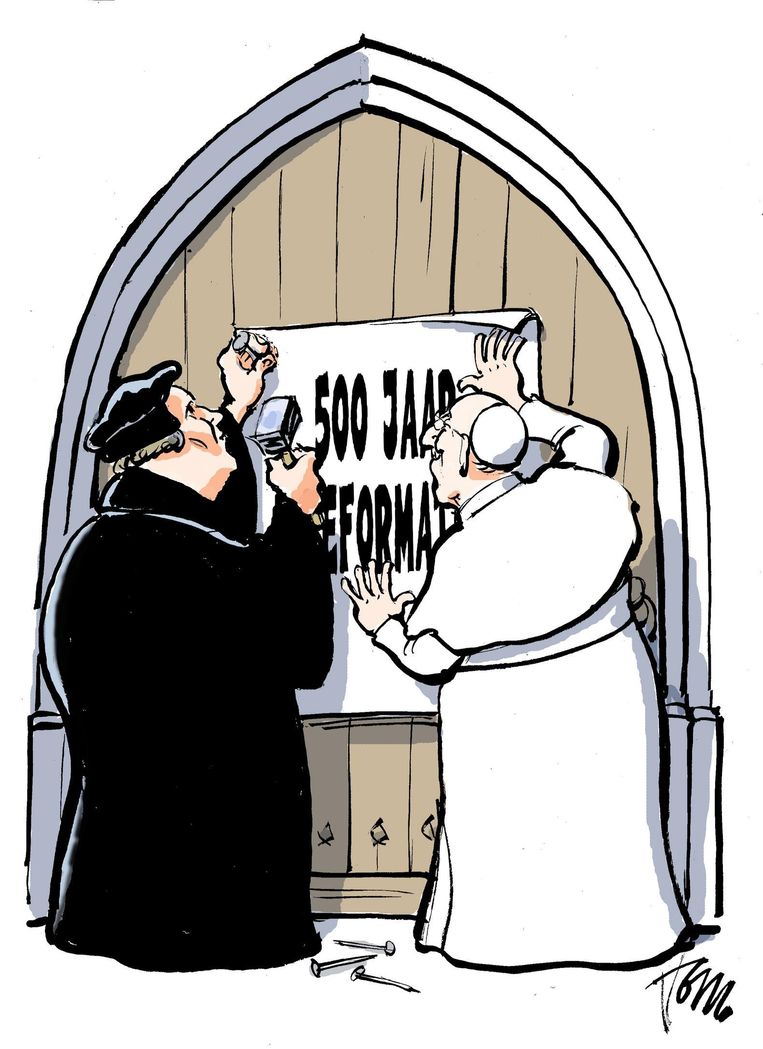 Paus Fransiscus viert vandaag het begin van de Reformatie in Lund, Zweden. Beeld Tom Janssen