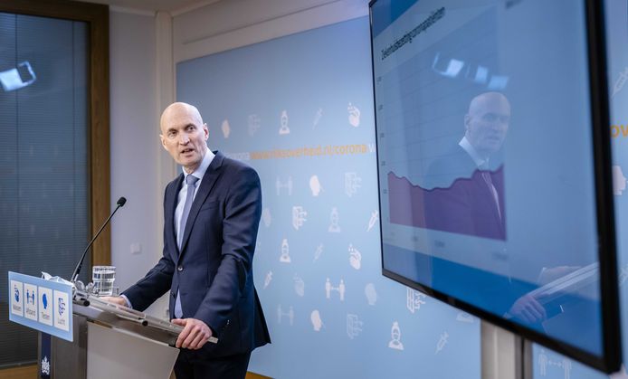 Minister Ernst Kuipers van Volksgezondheid, Welzijn en Sport bij de persconferentie over de coronamaatregelen.