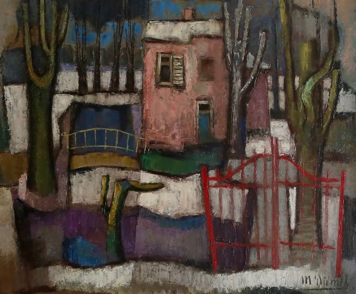 ‘Het roze huis', doek van Mar Diemèl, circa 1970.