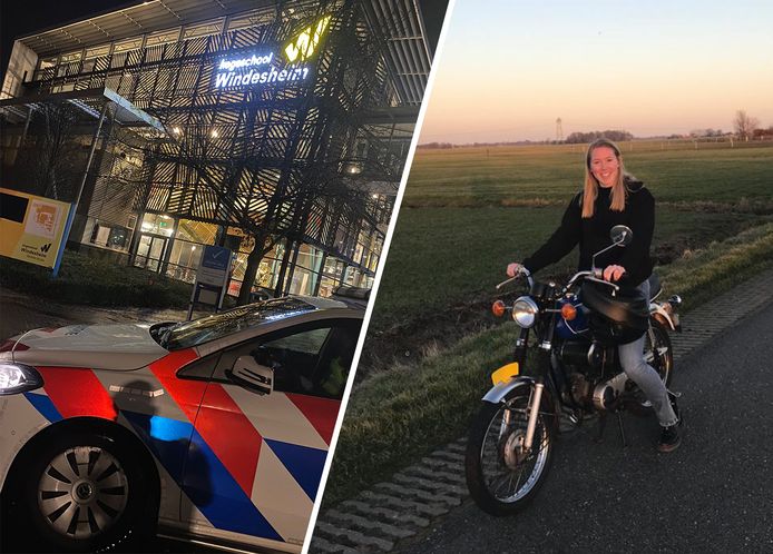 De verlichting van de brommer van Eva uit Zwolle begaf het. Om toch op tijd te zijn voor haar tentamen kreeg ze een lift van de politie.