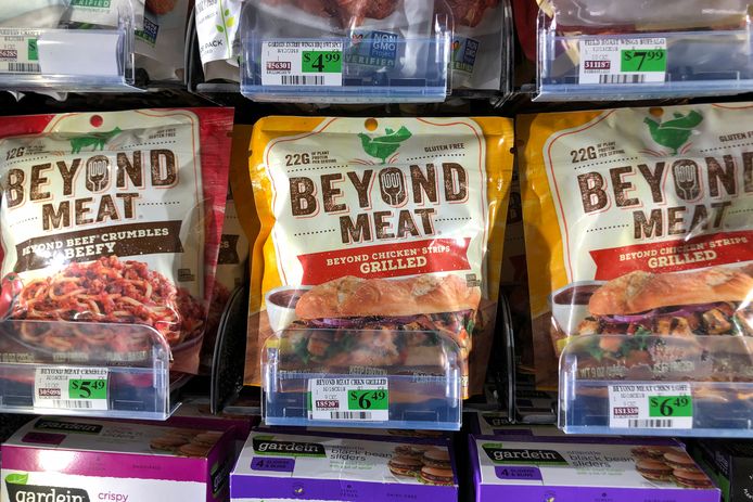 ‘Burgers’ van Beyond Meat  in een Californische supermarkt.