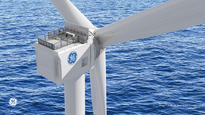 Prototype van een windturbine van GE Renewable Energy voor de Maasvlakte in Rotterdam.