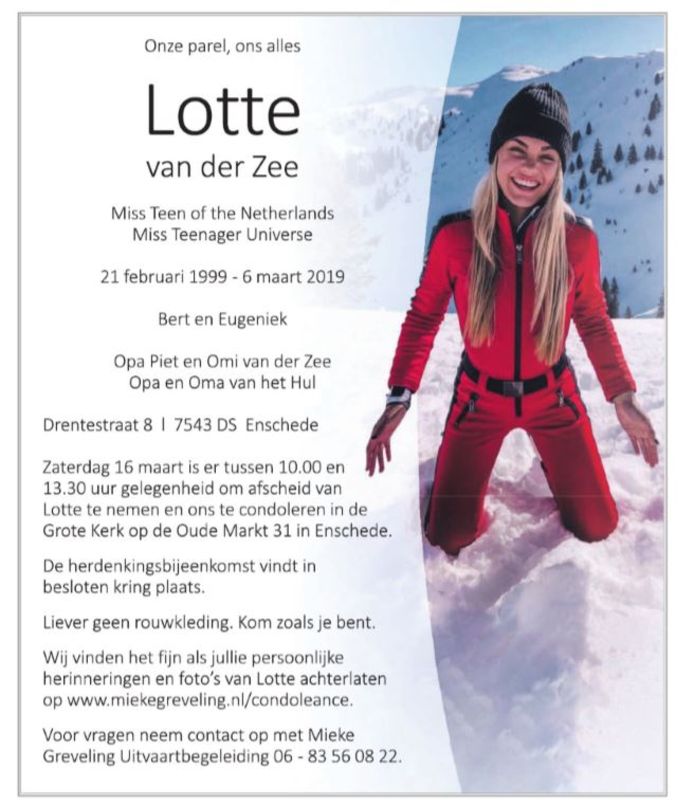 De rouwadvertentie voor Lotte.