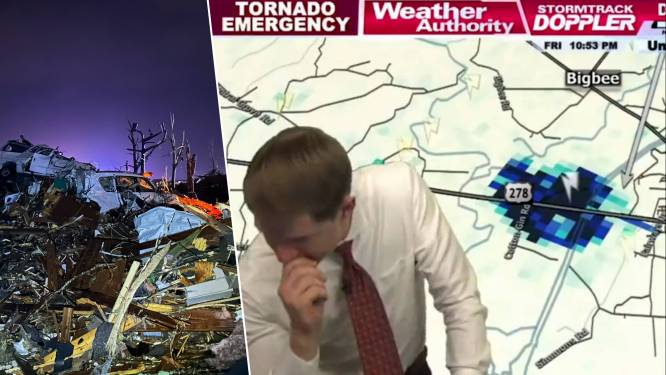 Weerman valt uit zijn rol als hij ziet hoe dodelijke tornado recht op stadje afstevent