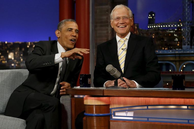 Barack Obama was in 2015 ook te gast bij David Letterman, destijds bij de Late Show. Beeld reuters