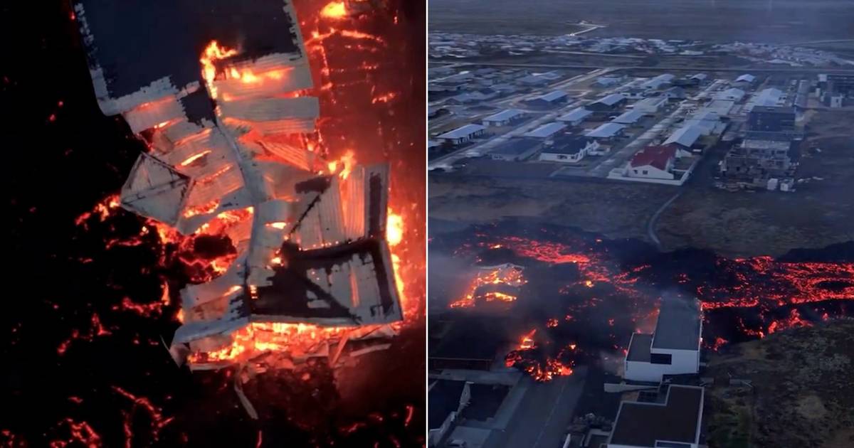 look.  Impressive aerial footage shows lava flow engulfing a house in an Icelandic village |  outside