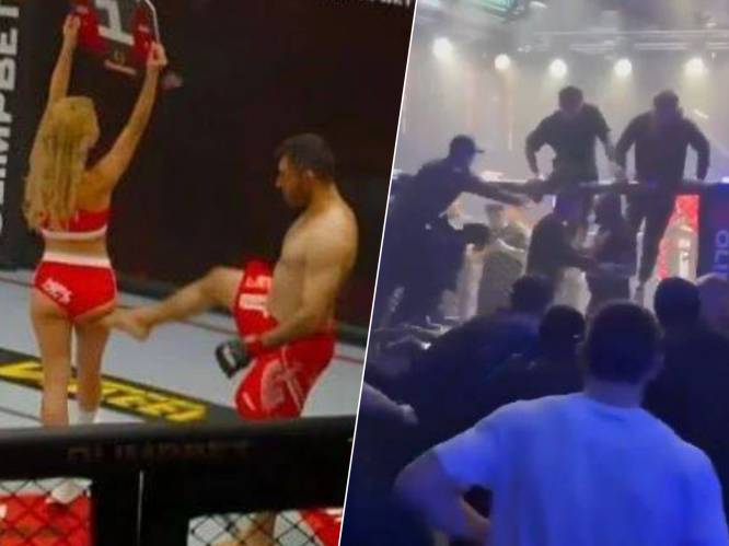 Iraanse MMA-vechter trapt eerst ringmeisje tegen het achterwerk om dan gevecht in regel te ontketenen