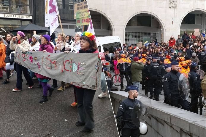 Aan het einde van de betoging tegen geweld op vrouwen die deze namiddag door Brussel trok, is het opnieuw tot een incident gekomen.