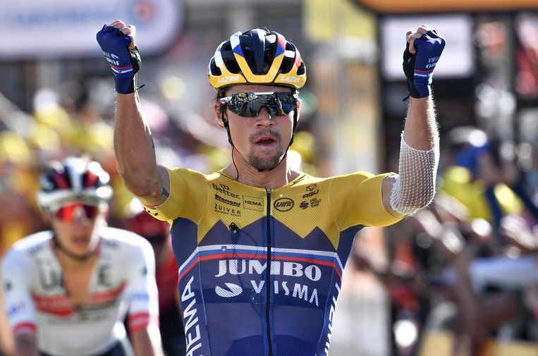 Primoz Roglic won in Orcières-Merlette de derde Tourrit in zijn carrière. Beeld AP
