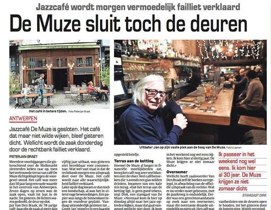 De krantenpagina van 25 januari. Toen zag het er nog erg slecht uit voor café De Muze.