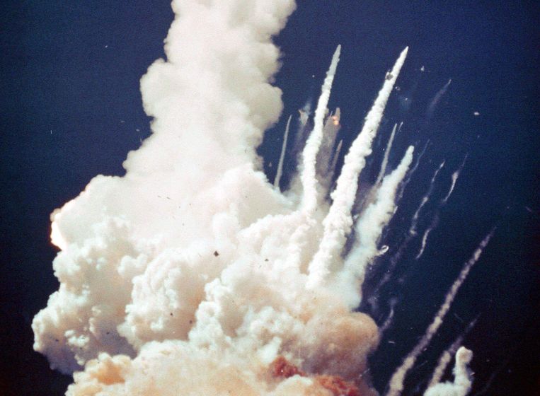 De explosie van de Challenger – 73 seconden na de lancering – op 28 januari 1986.  Beeld BELGA/AFP