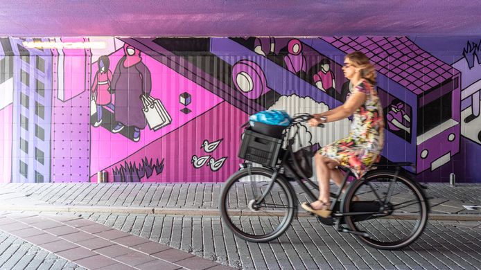 Fietstunnel Neckerspoel door Johan Moorman omgetoverd tot kunstwerk.